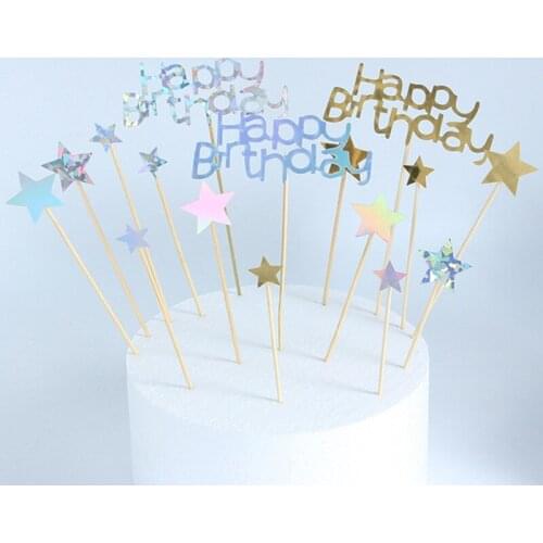 Shinning Glitter Stars Happy Birthday Cake Topper Baby Shower Birthday Party Decoration Cake Baking Party Supplies