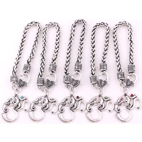 Viking OM Hindu Ganesh Elephant Pendant India Religious Amulet Wheat Chain Bracelet