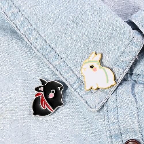 2021 Untamed Bunny Pin Black White Rabbit Brooch Bag Clothes Lapel Pin Button Badge Cartoon Animal Jewelry Gift for Best Friends