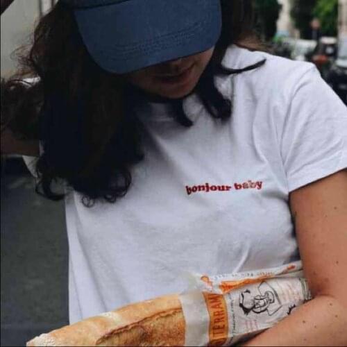 Bonjour Baby T Shirt Aesthetic Clothing Tumblr Shirts 70s French Tshirt Summer Style Outfits Tees Fashion Summer Clothes