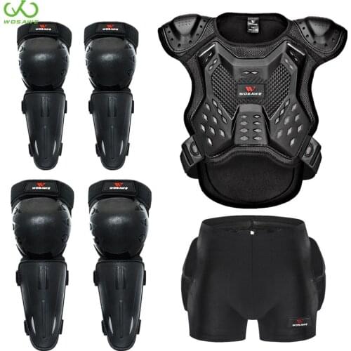 WOSAWE 5-15 Years Kids Motorcycle Armor Set Back Bandage Spine Protector Hockey Safe Kneepads Elbow Vest Jackets Kit