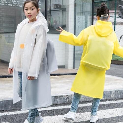 35Childrens Raincoat Solid Color boys School Bag One-piece Poncho Long Walking Pupils Thickening Girls Raincoat Jacket 35