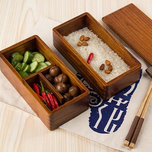 Double Layer Wooden Lunch Box Bento Box Japanese Style Picnic Sushi Lunch Container Portable Food Container