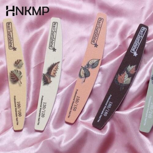 Leaf Printed Double-Sided Nail File Nail Leaf Printing Nails File Half Moon Nail Polishing Strip Nails Removal Manicure Files