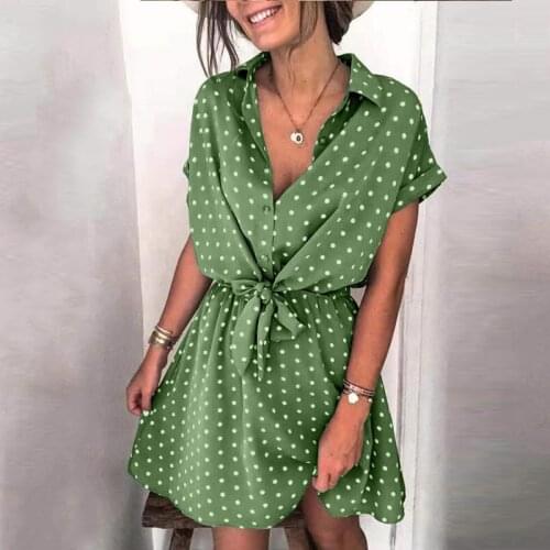 Foridol Vintage Polka Dot Print Boho Dress Shirt Women Casual Loose Short Beach Summer Dress Mini Green Dress Plus Size 2021