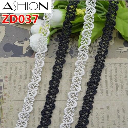 Width 12mm white black polyester curve braided lash Crochet lace ribbon trim with edge ZD037