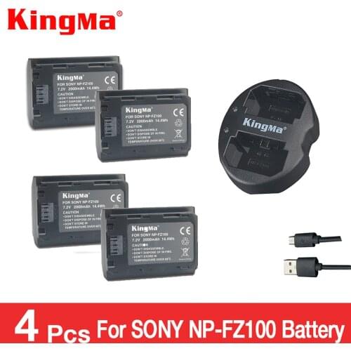 KingMa 4pcs NP-FZ100 Battery+npfz100 NP FZ100 Dual Batteries Charger For Sony Alpha 9 A9 9R A9R 9S A9S A7RIII A7R3 BC-QZ1