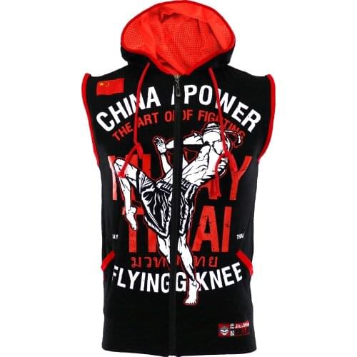 MMA Hoodies Sleeveless Boxing Vest Hooded MMA T-shirt Muay Thai Mma Fight Wrestle Fitness Shirts Male Thai Boxer Sport Clothing