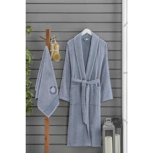 Forev 2'li Robe and Towel Set-Indigo S-M Size