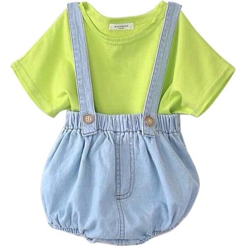 0-24M Newborn Baby Girls Boys Clothes Set Solid Short Sleeve Tops Shirt Overall Bottoms 2pcs