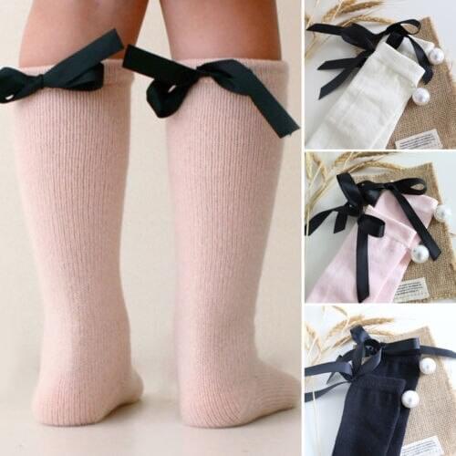 Sweet Toddler Kid Baby Girl Cotton Knee High Long Socks with Bow-knot Tights Stockings