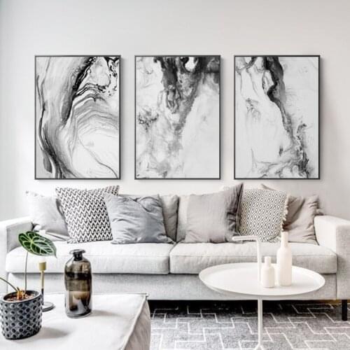 Minimalist Abstract Wavy Lines Pattern Black and White Smog Canvas Paintings Poster Wall Art Pictures for Living Room Home Decor