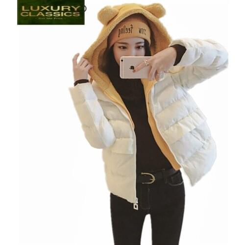 Fashion Parkas 2021 Korean Winter Jacket Women Hat Coat Autumn Ladies Sweet Clothes Short Parka Top Chaqueta Mujer LWL821