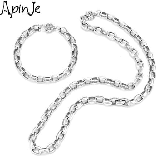 Apinje Thai Silver Men Bracelet S925 Sterling Silver Vintage Bracelet Personality Six Words Mantra Men Jewelry