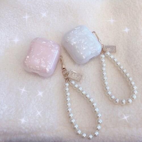 3D Glossy shell coin pearl bracelet Keychain Headphone Earphone soft case for Apple airpods 1 2 Pro Wireless Headset cover gift