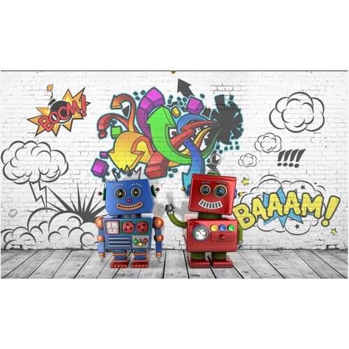 Custom wallpaper 3d wall mural on the wall Cute robot graffiti wall tooling living room home decor photo wallpaper for walls 3 d