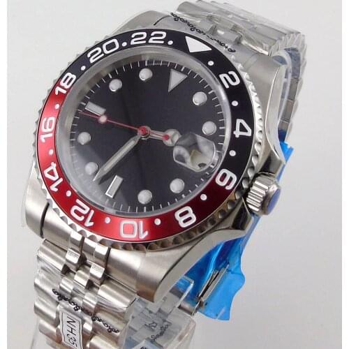 New Arrival NH35 Fashion Sapphire Glass 40mm Automatic Wristwatch Nologo Black Dial MIYOTA Black Red Bezel Jubilee Strap