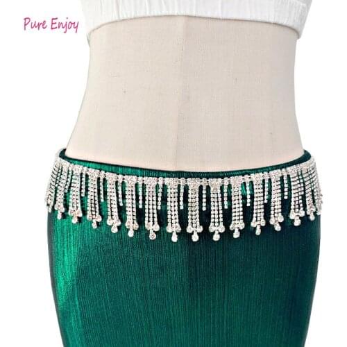 New belly dance high quality sparkling belly dance waist chain rhinestone tassel encryption rhinestone