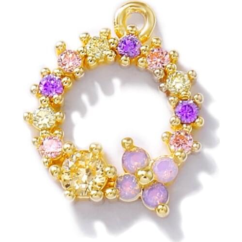 Factory wholesale Gold Color Brass and Zircon Round Charms Pendants Necklace and Bracelet Earring Diy Jewelry Accessories