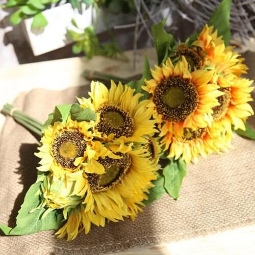 Autumn Ornament Artificial Flowers Bouquet Realistic Artificial Sunflower Bouquet Silk Flowers Wedding Living Room Home Decor