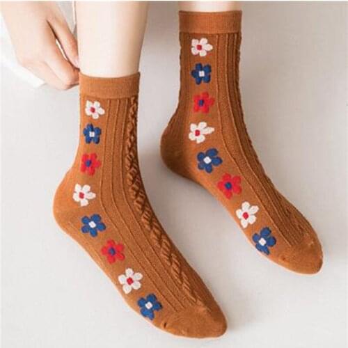 Autumn Women Socks Harajuku Print Japanese Flowers Funny Socks Cute Ladies Girls Winter Warm Socks Calcetines Mujer