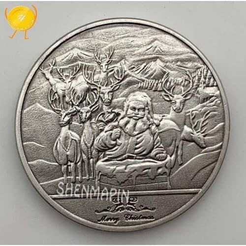 Santa Claus Reindeer Commemorative Coin Merry Christmas Blessing Brass Silver Challenge Coin New Year Gifts Coins Collectibles