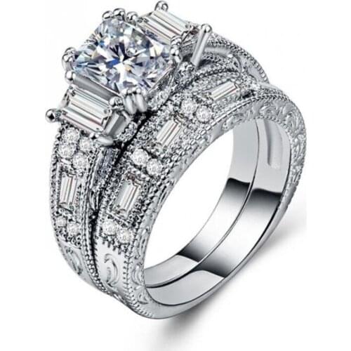 Couple Rings For Women Vintage Fashion Jewelry 925 Silver Fill Drop Shipping Princess Cut AAA CZ Party Cool Bridal Ring Set Gift