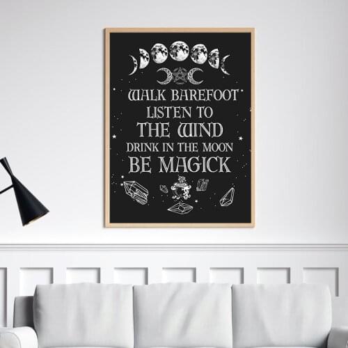 Witch Witchcraft Poster Walk Barefoot Listen To The Wind Drink In The Moon Be Magick Art Prints Canvas Painting Home Wall Decor
