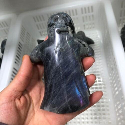 Natural Labradorite Ghost Shaped Carved Reiki Healing Stone Halloween Decorations Or Holiday Gifts