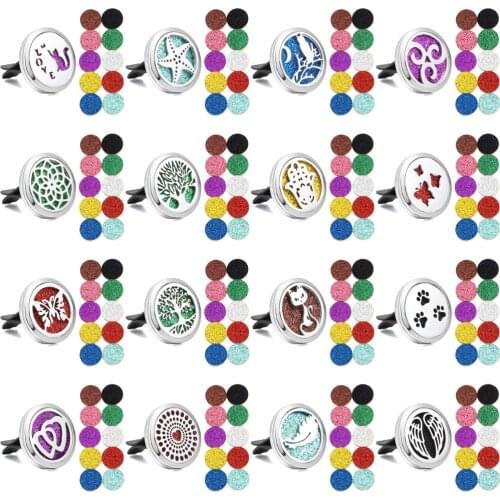 Mix Style Aromatherapy Car Perfume Diffuser 30mm Magnetic Aroma Diffuser Locket Car Air Freshener Vent Clip + 10pcs Shiny Pad