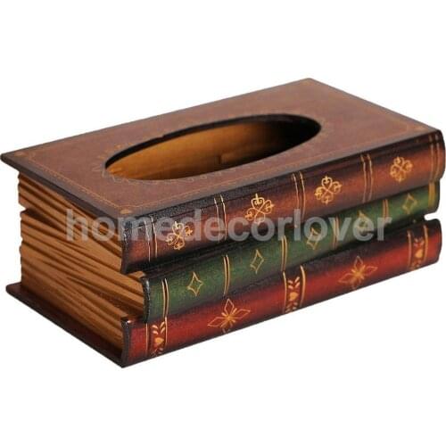 Retro Wood Books Tissue Box Cover Home Decor Napkin Toilet Paper Holder Case