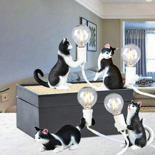 Selettl Cat Table Lamp Modern Resin Animal Bedroom Desk Lamps Living Room Bedside Light Fixtures Home Decor Led Nightstand Lamp