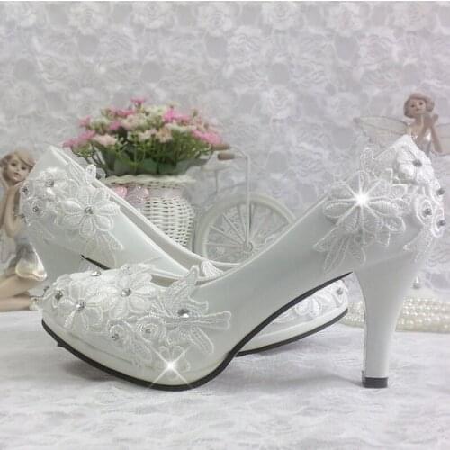 Spring flowers lace fine high-heeled bridal wedding shoes waterproof platform rhinestone large size banquet dress womens shoes
