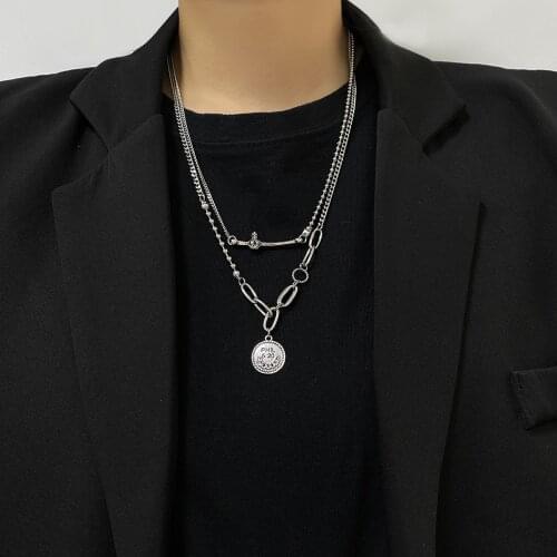 Vintage Multi-layer Coin Pendant Necklace For Women Punk Silver Color Fashion Couple Chain Necklaces Lovers' Jewelry Gift