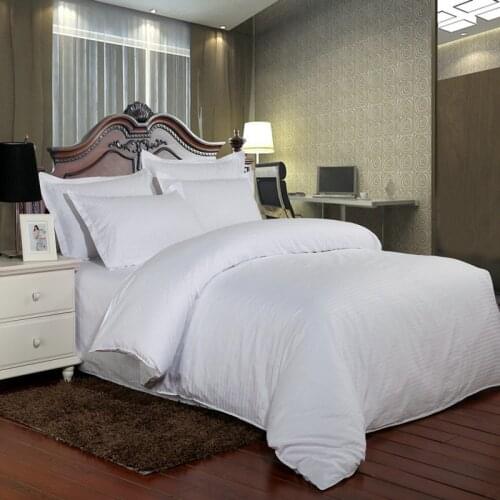 High Quality 100% Cotton Hotel Bedding Set White Luxury Satin Strip Bed Line Four Piece-3pcs Bedding Set Sheet Pillowcase