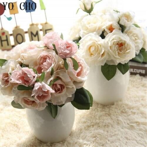 YO CHO 7 Heads Artificial Silk French Rose Floral Bouquet Fake Leaves Flower Arrange Table Wedding Home Decor Party Accessory