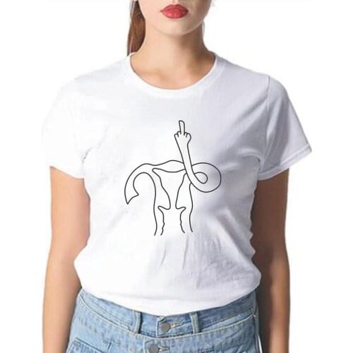Funny Uterus Middle Finger Feminist Print T-shirt Summer Casual Harajuku Cotton Tees Outdoor Plus Size Tshirt Womens Clothes