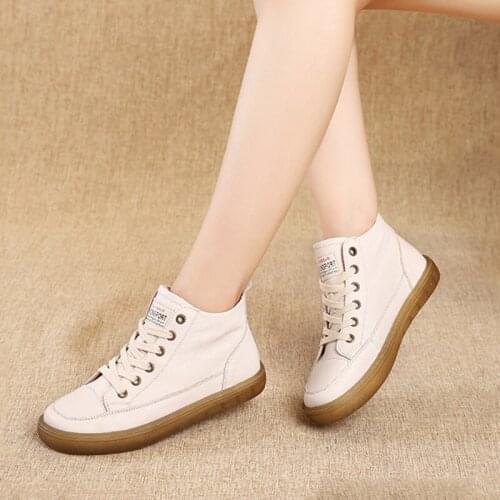 Woman 2020 Ankle Boots Autumn Rubber Boots Womens Genuine Leather Shoes Retro Platform Boots Female Footwear Botas Mujer