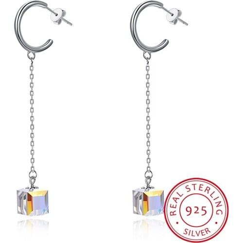 925 Sterling Silver Earrings Women Fashion Original Crystal Rhinestone Pendant Pendientes Mothers Day Gift