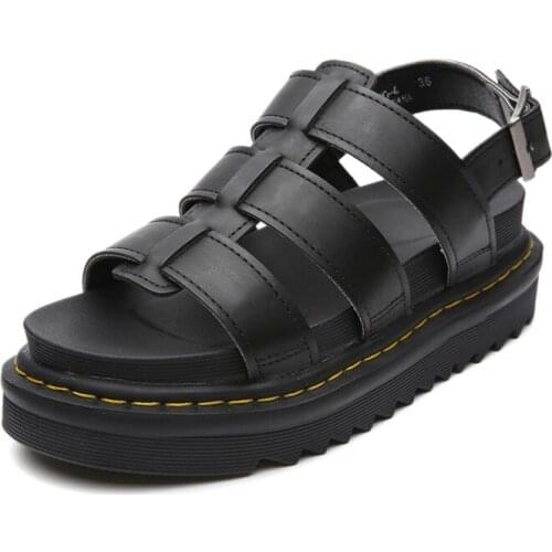 Women comfortable thick bottom leather sandals ms Martin Roman sandals comfortable foot bed girl beach leather sandals