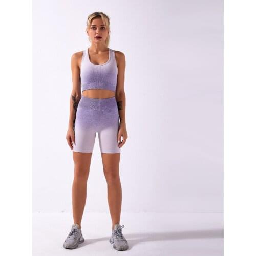 CHRLEISURE Tracksuit Female Seamless Bra Sports Suit Ladies Sportswear Shorts Tie-Dye Gradient
