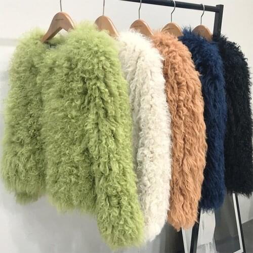 Women Fashion Fur Coats Winter Real sheep Fur Jackets Natural fur Feather Fluffy Outerwear Lady