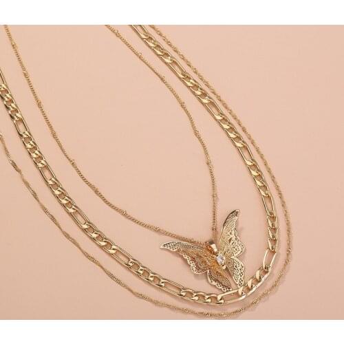 Minar Hyperbole Hollow Floral Butterfly Pendant Necklace for Women Gold Color Linked Chain Simulation Wing Chokers Necklaces