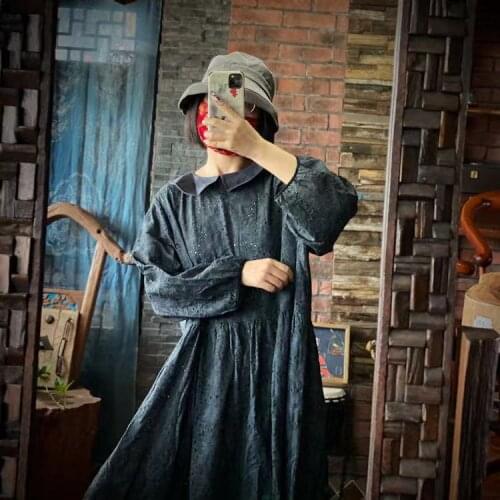 Women Autumn Retro Embroidered Cotton Linen Dress Ladies Vintage Dresses Female 2021 Dress