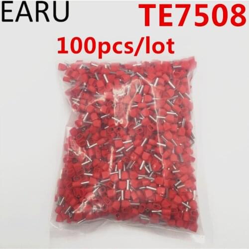100PCS E Tube TE7508 Type Double Pipe Insulated Twin Cord Cold-press Terminal Block Connector Needle End Multicolor 2X0.75 mm2
