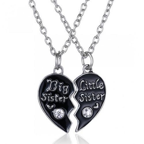 2 Pcs/Set Letter Carved Sister Love Heart Pendant Friendship Matching Necklaces trendy