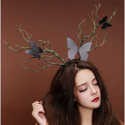 2020 Gothic Antler Butterfly Headdress Deer Horn Tree Branches Headband Jewelry Vintage Wedding Cosplay Halloween Accessories