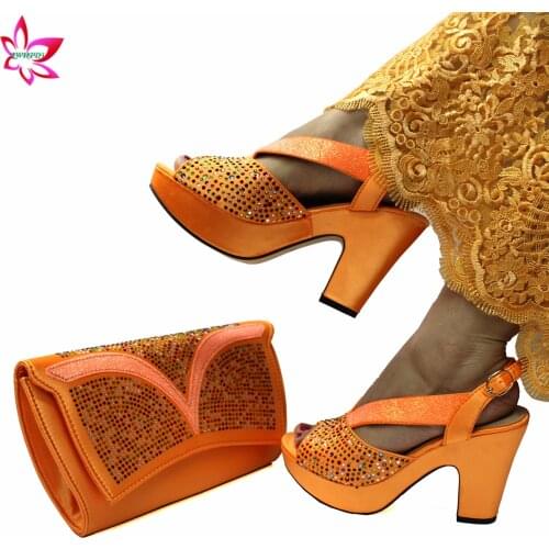 2021 Slingbacks Sandals in Orange Color High Quality Pretty Prices Nigerian Women Shoes and Bag Set for Garden Paraty