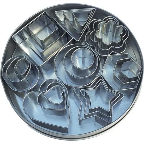 24pcs Stainless Steel Cookie Cutter Tools Circle Triangle Square Shaped Biscuit Pastry Mold Cake Decorating Baking Kitchen Tools