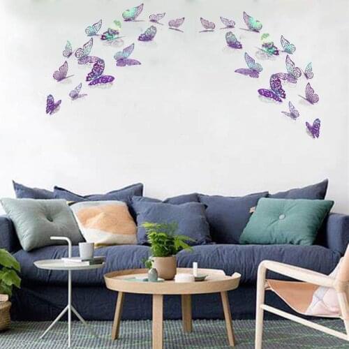 3D Hollow Butterfly Wall Sticker Plain Symphony Color Refrigerator Sticker TV Background Wall Decoration Embellishment Tones